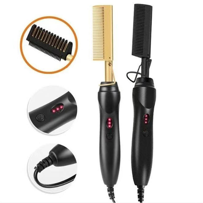Peigne Chauffant Électrique - Noir et Doré détail