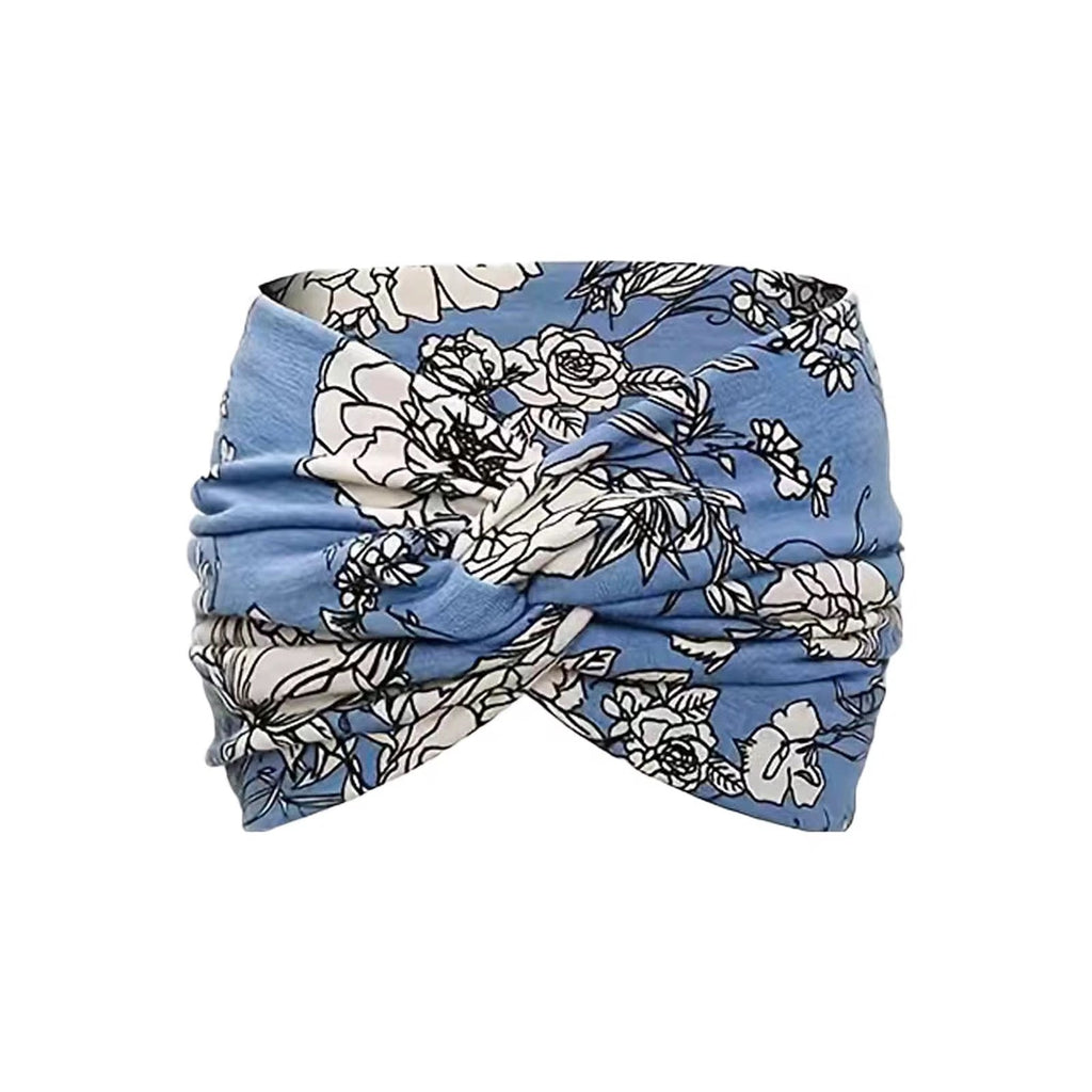 Bandeau Fleuri Torsadé - Bleu ciel